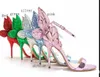 Leder Damen kostenlos Versand Patent High Heel Sandalen Schnalle Rose Solid Sticker 3D Schmetterling Ornamente Sophia Webster Peep-Toe 6 Farben 97982