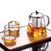 Théière en verre borosilicaté transparent avec passoire à infuseur en acier inoxydable Tasse à thé en verre élégante transparente Théière Théière