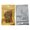 9 * 16cm Självtätning Zip Lock Bag Matte Clear / Golden Aluminium Folie Matpaket Reclosable Zip Lock Plastpåse med hänghål för torkad mat