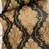 Luxury High Grade Black Gold Embossed Texture Metallic 3D Damask Bakgrund För Vägg Roll Tvättbara Vinyl PVC Väggpapper