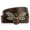 Kvinnor Little Bee Cowhide Designer Belt för Woman Belt Fashion Slät spänne Belter Bredd 3 4cm Högskvalitativ Cowhide Black Brown 263W