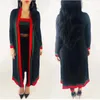 2018 Nuovo arrivo Nero a righe 3 pezzi Set Abiti casual Mantello lungo Tuta senza spalline Tuta Abbigliamento donna Imposta Costumi plus size wo