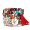 New Bohemian Beaded Bracelet Wings Letter Tassel Flowers Beads Bangle 4PCS/Set Multilayer Stretch Stackable Bracelets Jewelry