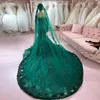 Brillante dunkelgrüne muslimische Meerjungfrau-Kleider aus der Schulter, lange Ärmel, Perlen-Hochzeitskleider, Sweep-Zug, Tüll, Abiti Da Sposa 326 326