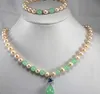 Anniversaire du collier ! Vente en gros de perles jaunes pour femmes mélangées de jade vert pendentif collier bracelet ensemble de bijoux