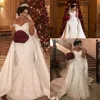 2019 New Sexy African Plus Size Mermaid Wedding Dresses Off Shoulder Lace Appliques Beads Overskirts Detachable Train Formal Bridal Gowns