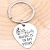 Music Lover Guitar Pick Keychain Hand Carved Music Is In My Veins Note Gift For Girls Boyfriend Friend Birthday Jewelry