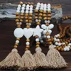 Womens Boheimian Fashion Long Chain Wood Pärlor Tassel Necklace Butterfly Heart Star Cross Turquoise Stone Bead Jewelry257S