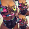 2020 Sexiga Brasilianska Bikini Kvinnor Baddräkt African Print Bandage Badkläder Mesh Thong Bikini Set High Waist Bathing Suit Plus Size