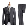 Smoking de mariage en laine chic 2020 Tweed gris foncé poches à chevrons vêtements de marié gilets de costume pour hommes tenue de garçons d'honneur coupe ajustée pour hommes en stock