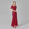 Glitter Payetli Kırmızı Altın Gelinlik Modelleri 2020 Seksi Kılıf Mermaid Abiye giyim Püskül Geri Yarık Uzun Arapça Parti Özel Durumlar