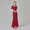 Gliter Lovertjes Rood Gold Prom Jurken 2020 Sexy Schede Mermaid Avondjurken Tassel Back Spleet Lange Arabische Party Speciale Gelegenheden Toga