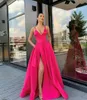 fuchsia Evening Dresses Formal 2020 High Front Split Pockets Yellow Sky Blue Orange Dubai Arabic Occasion Prom Party Gown vestido de novia