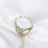 Omhxzj cała europejska moda kobieta man imprezowy prezent ślubny White Moonstone 925 srebrny srebrny 18KT Żółty złoty pierścień RR3765951843