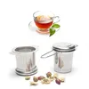 Teapot tea strainer with cap stainless steel loose leaf tea infuser basket folding handle filter big with lid