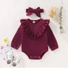 Neonate Vestiti Bambini Fiori floreali Pagliaccetti Fascia Set di abbigliamento Bambino Ruffle Solid Tuta Fascia per capelli Abiti INS Triangolo Tutina C6786