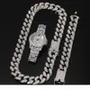 3st Set Men Hip Hop Iced Out Bling Chain Halsband Armband Titta på 20 mm bredd kubanska kedjor halsband Hiphop charm smycken gåvor7230600