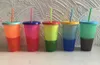 24oz Magic Color Changing Cup Tumblers Plast Drinking Cup med lock och halm Candy Colors Magic Kaffe Kopp BPA Gratis!