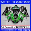 Kropp för Yamaha YZF 1000 YZF R 1 YZF-1000 YZFR1 00 01 Ram 236HM.47 YZF-R1 00 01 Bodywork Repsol Green Hot YZF1000 YZF R1 2000 2001 Fairing