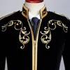 Pyjtrl British Style Palace Prince Fashion Black Velvet Gold Embroidery Blazer Wedding Groom Slim Fit Suit Jacket Singers Coat CJ12836