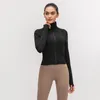 Fermeture à glissière avant épissure veste de course LU-91 femmes Sport manteau à manches longues Yoga veste élastique mince Yoga haut femmes Sport chemise