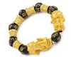 Bracciale Pixiu 3D placcato oro Perle di ossidiana nera Bracciale portafortuna cinese Feng Shui Gioielli animali254D