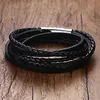 Mode-gevlochten lederen multilayer wrap weven armbanden voor mannen roestvrij staal magnetische sluiting punk manchet armbanden sieraden S915