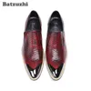 Scarpe da uomo fatte a mano di lusso 2018 Scarpe eleganti in vera pelle Scarpe da lavoro in pelle formale Uomo Oxford con punta in metallo Squame di pesce rosse
