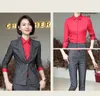 女性のスーツブレザー女性エレガントなストライプスーツセットオフィスレディースワークパンツフォーマルメスブレザージャケットシャツズボン3ピース