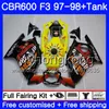 Bodys + Tank för Honda CBR600FS Repsol röd gul CBR 600F3 CBR 600 F3 FS 97 98 290HM.45 CBR600RR CBR600F3 1997 1998 CBR600 F3 97 98 FAIRING