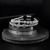 4 pz / set uomo acciaio intaglio scrittura spagnola braccialetto di fascino micro zircone croce Pulseira Bileklik regalo di gioielli fatti a mano di lusso Valent227f
