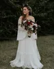 2020 Plus Size Bohemian Full Lace Wedding Dresses Off The Shoulder Long Sleeves Beach Wedding Dress Boho Bridal Gowns