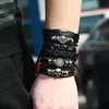 Crâne Tissé Bracelet pour Femmes Mode En Cuir Véritable Charmes Européens Étoile Hommes Casual Tressé Perlé Bijoux Noir Vintage Punk Bracelet Cadeau