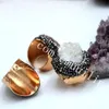 10 Stks Elegant Vergulde Ruwe Agaat Titanium Druzy Encrusted Crystal Verstelbare Ring Briljante FreeForm Drusy Gemstone Geode Sieraden Ring