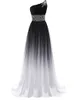 Dresses 2019 Newest Sexy One Shoulder Chiffon Long Gradient Evening Dresses With Lace Up Ombre Formal Prom Party Gown Vestido Longo AL25