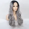 OMBRE GRAY LONG WAVY WAVY PONCETETION LACE FRONT WIG Silver Black Roots to Gray Play for Women Part Middle Part Resistant Fiber Soft8489957