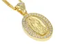 Fashion- round Men Women Virgin Mary Pendant Hip hop Jewelry Iced Out Bling Bling Rhinestone Crystal Gold Color Pendant Necklace with Chain