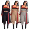 Chándal a rayas para mujer Abrigo de manga larga Tops + Sujetador corto de diseñador + Pantalones Leggings Conjunto de 3 piezas Traje de chaqueta de verano Ropa deportiva Venta de ropa