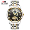Tevise Fashion Mens 시계 럭셔리 비즈니스 남성 시계 Tourbillon 디자인 스테인리스 스틸 스트랩 자동 손목 시계