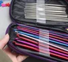 Aluminum Handle Crochet Hooks Ergonomic Knitting Knit Needles Weave Yarn 22 pieces/set with pu leather bag Diy bracelet scarf sweater Kits