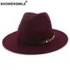 SHOWERSMILE Lana Sombrero Fedora Mujer Caqui Vintage Elegante Jazz Sombrero Mujer Clásico Británico Otoño Invierno Sombreros Y Gorras Nueva Moda D19011102