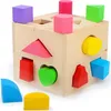 13 Holes Intelligence Box Shape Sorter Cognitive and Matching Wooden Building Blocks Baby Kids Children Educational Toy Gift free shipping