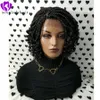 Africa American Women Braids Style Handgjorda fulla låda flätor peruk svart brunbre färg kort flätad spets front peruk med lockigt EN8177569