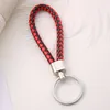 Nyckelringar Lanyards 30 Färg PU -läder flätat vävt nyckelringslingringar passar DIY Circle Pendant Key Chains Holder Car Keyrings smycken Tillbehör i bulk