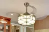 42 "Retractable takfläktar med LED-ljus Fjärrkontroll 4 Osynliga Brown ABS Blades Livingroom Diningroom Fan Candelier Inomhus tak