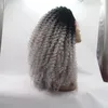 Parrucca riccia afro crespa piena a 180 densità Parrucca grigio ombre Parrucca anteriore in pizzo sintetico senza colla con parrucche resistenti al calore per capelli per bambini per donne nere