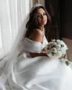 Prenses Beyaz Gelinlik 2020 Saten Vintage, Off The Omuz Düğün Gelin Modelleri Uzun Tren Beyaz Fildişi Weddin Abiye