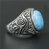 2017 nieuwste 2 kleuren blauw zwart steen ring 316L roestvrij stalen vrouwen heren zilveren mode Indiase stijl biker ring