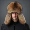 Beanie/skull Caps Mens Real Fox Fur and Real Leather Hat Russian Ushanka Winter Warm Aviator Trapper Bomber Ski Earmuffs Cap Ihi