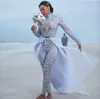 럭셔리 구슬 점프 수트 웨딩 드레스 2019 뉴 하이 목 롱 슬리브 보헤미안 해변 신부 가운 보호 웨딩 드레스 바지 259b